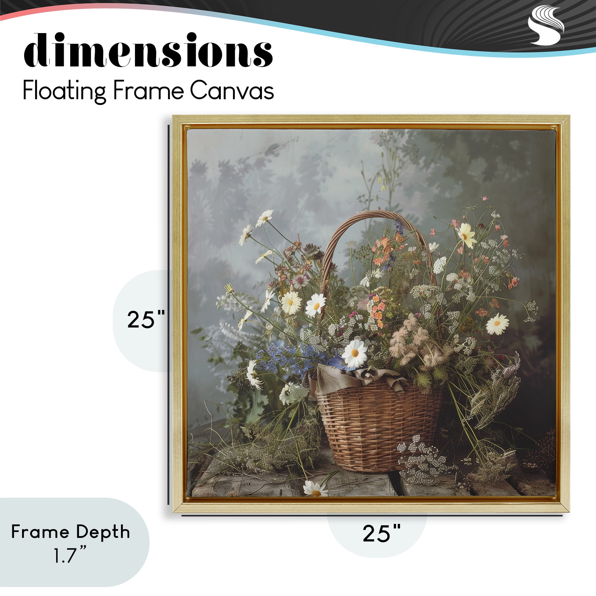 Stupell Industries Floral Basket Still Life Gold Framed Floater Canvas Wall Art, design by Lazar Studio