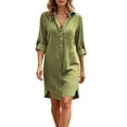 thumbnail image 4 of Fwqbns Women's Linen Casual Tunic Shirt Dress V Neck 3/4 Sleeve Loose Fit Beach Mini Dress Summer Vacation Outfit Green, 4 of 9