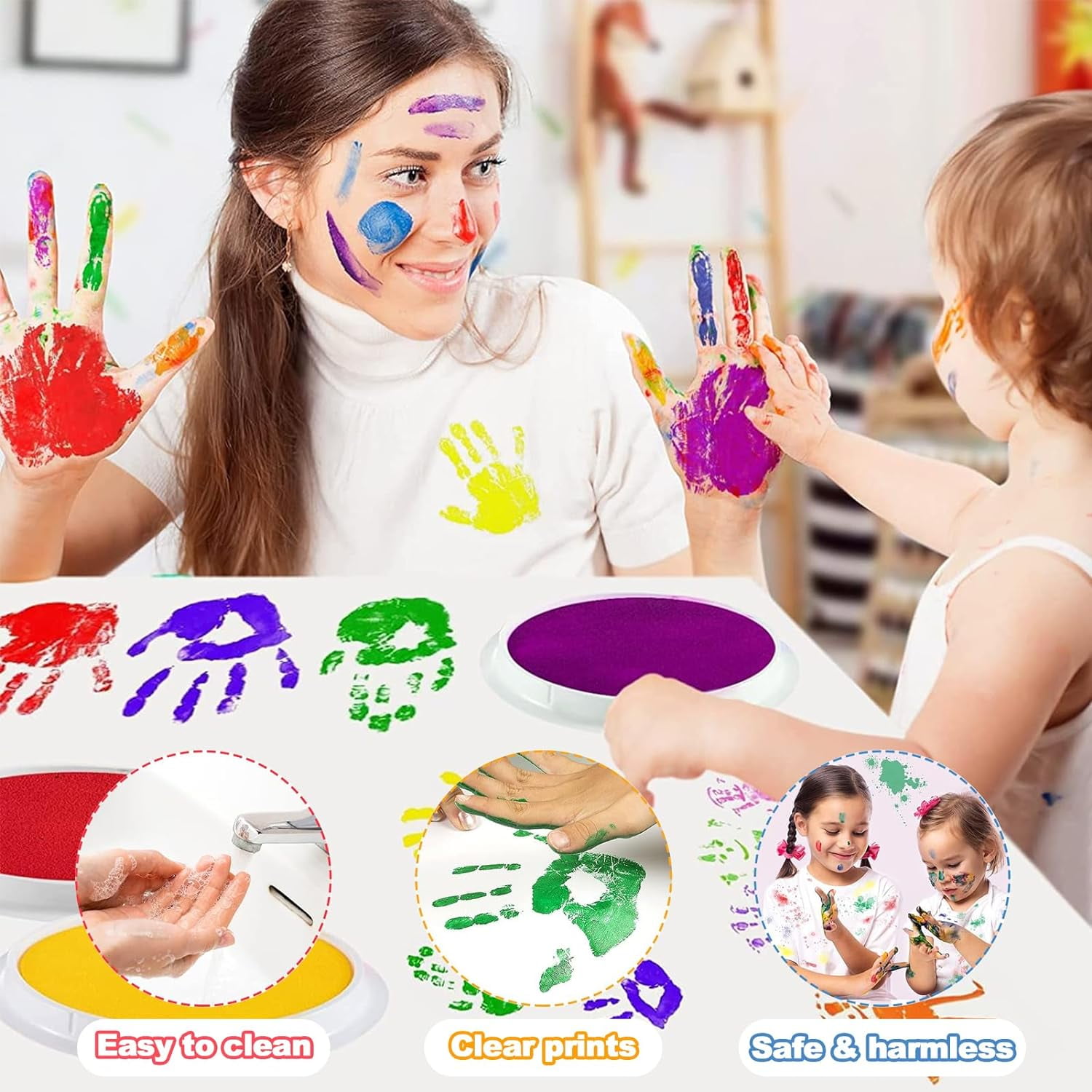 Kit 8 Inchiostri Per Dita - Tamponi Colorati Per Bambini, Pittura E Timbri, Facili Da Pulire - Foto 3