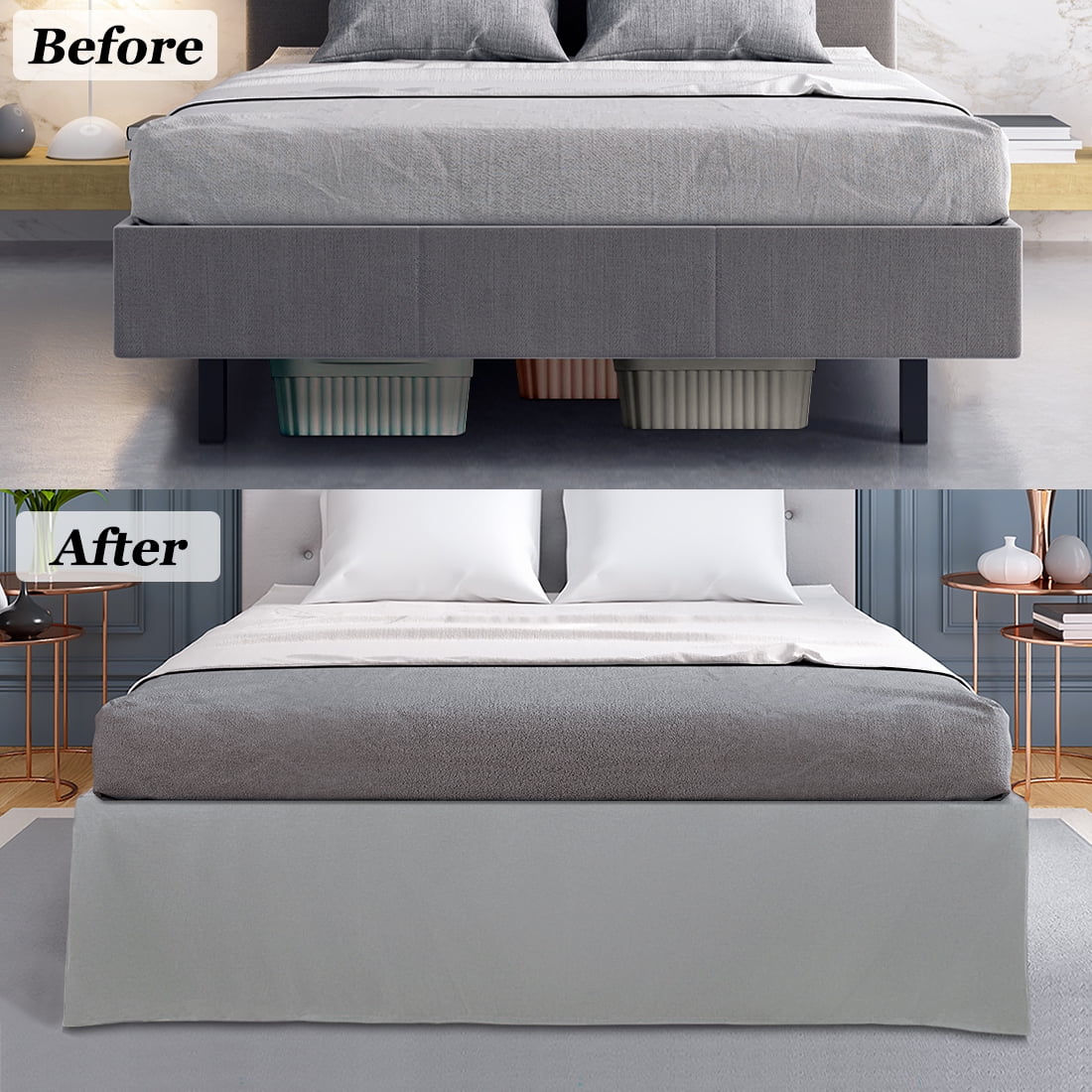 Unique Bargains 16" Drop Pleated Brushed Bed Skirt Queen Light Gray
