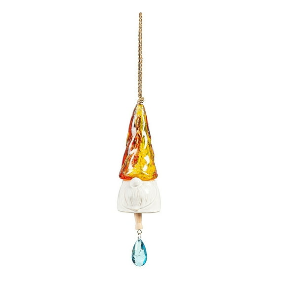Evergreen Glass Gnome Bell Chime, Orange