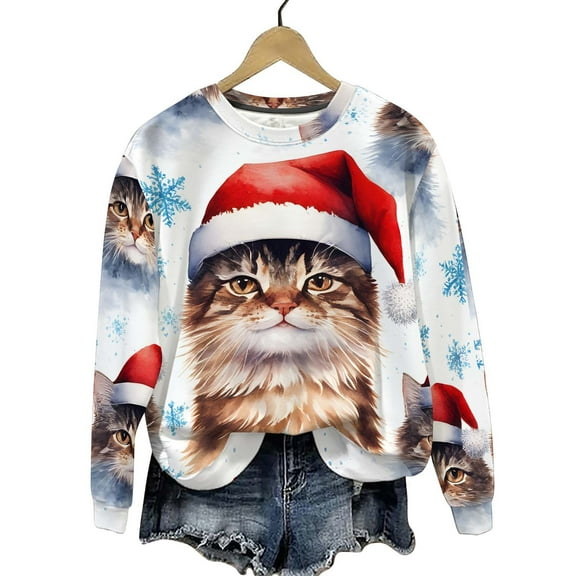 Lorytime Crew Neck Sweatshirts Wome Christmas Printrd Print Fleece Shirt Long Sleeve Pullover Tops for Holiday