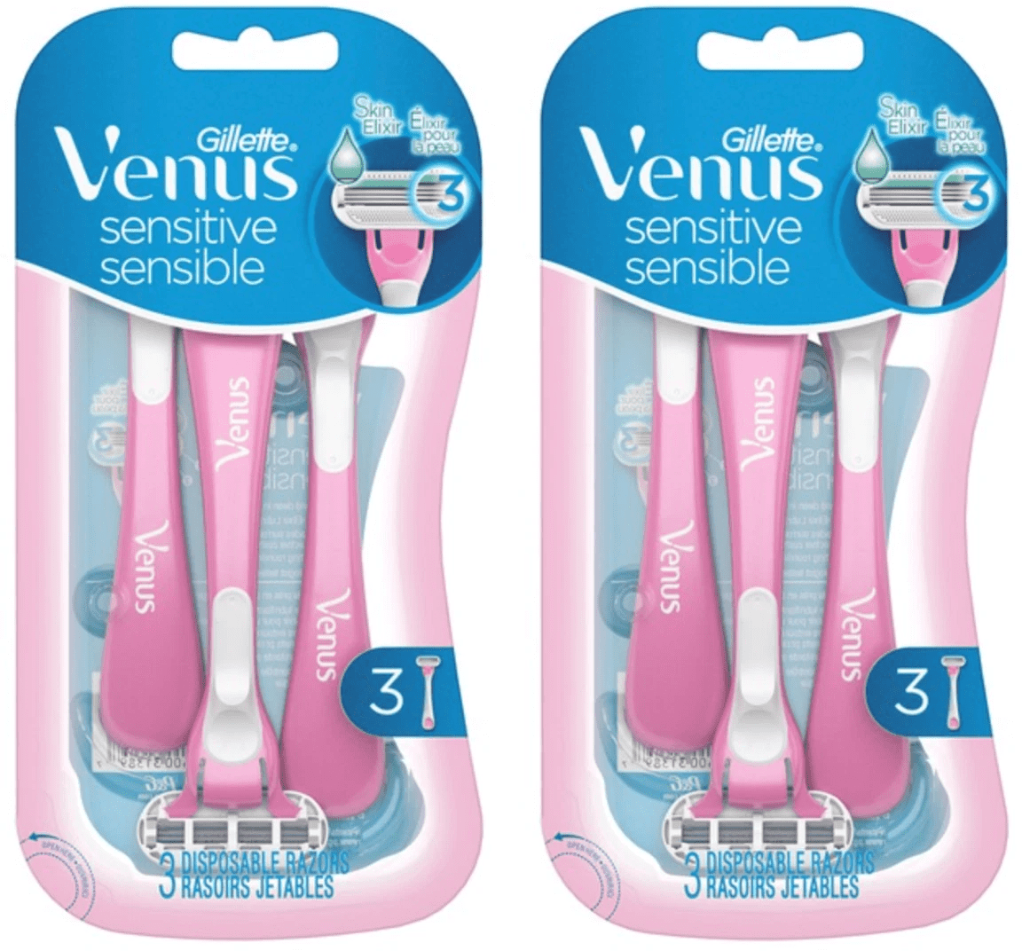 Gillette Venus Women's Disposable Razor, Sensitive, 3 Count (Pack of 2), Womens Razors / Blades