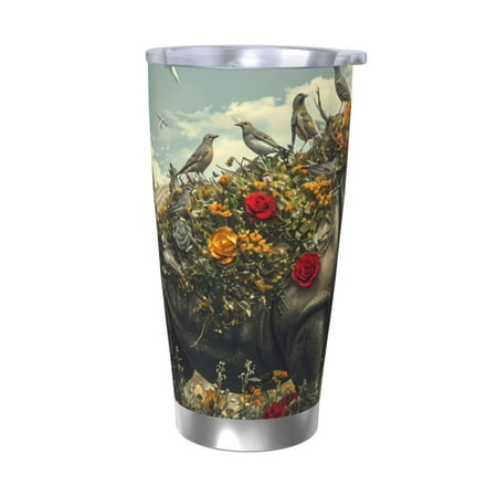 

Junzan Floral Rhino With Birds for 20oz Stainless Steel Insulated Car Cup with Spillproof Lid - Insulated Coffee Mug Thermal Cup-Without Straw