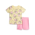 thumbnail image 5 of Wonder Nation Toddler Girls Short Sleeve Tee and Shorts Cotton Tight Fit Pajama Set, 4-Piece, Sizes 12M-5T, 5 of 7