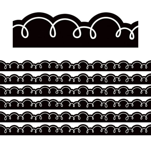 Teacher Created Resources Black with White Squiggles Die-Cut Border Trim, 35 Feet Per Pack, 6 Packs