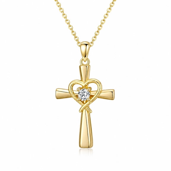 Taioiat Cross Necklace for Women 14K Gold Plated Heart Pendant Necklace with Cubic Zirconia Faith Jewelry Gifts for Mom Wife