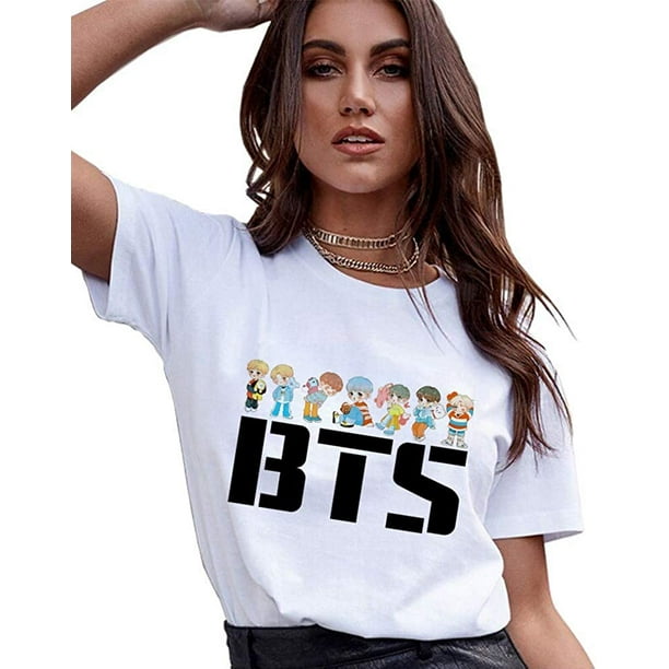 BTS Letter Print Cute Koop T Shirt Women Summer White Short Sleeve
