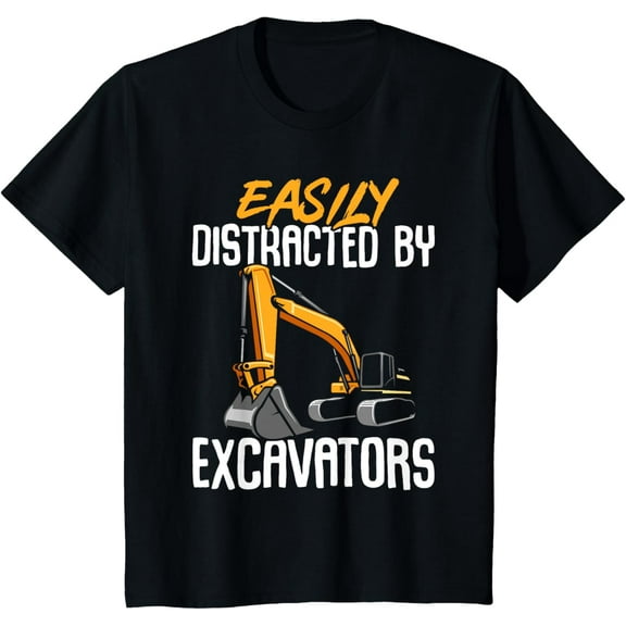 Construction Vehicle Boys Easily Distracted By Excavators T-Shirt men and women can wear, black, white, gifts