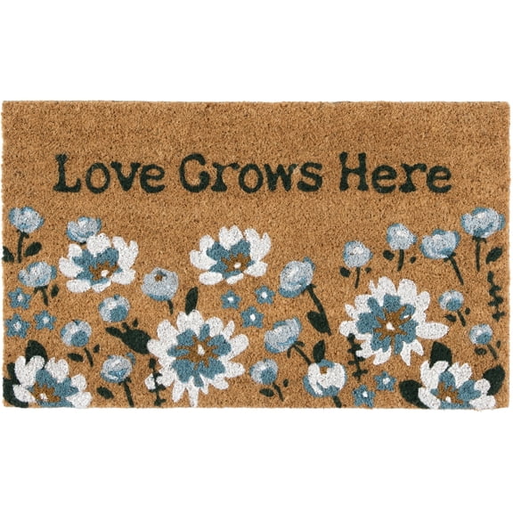Home Decor Collection Blue Floral Loves Grows Here Outdoor Doormat, 18"x30"