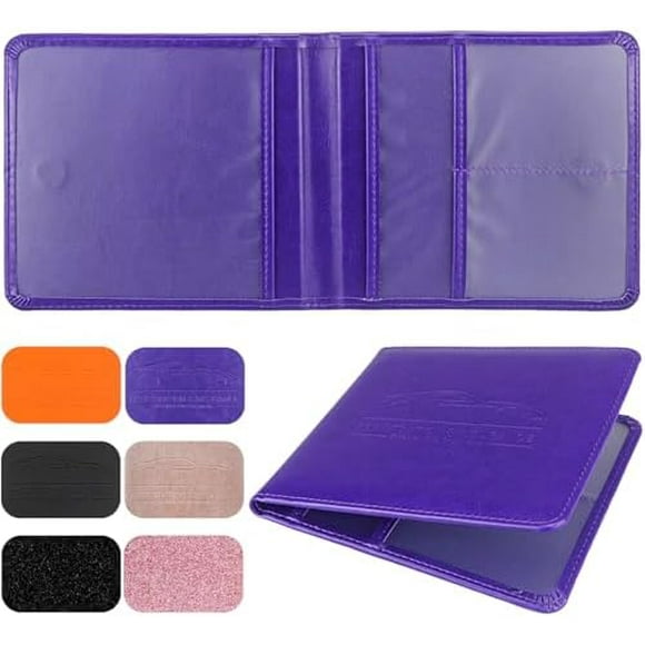 Car Registration and Insurance Holder, Leather Registration and Insurance Card Holder, Vehicle Glove Box Organizer - For Documents, Cards, License (Purple) Purple