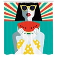 thumbnail image 3 of Vintage Woman Shower Curtain, Pop Art Girl on Summer Holiday Wearing Polka Dot Bikini and Eating Watermelon, Fabric Bathroom Set with Hooks, 69W X 84L Inches Extra Long, Multicolor, by Ambesonne, 3 of 3