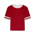 thumbnail image 4 of ZQGJB Womens T Shirts Loose Fit Drop Shoulder Short Sleeve Tees Crew Neck Striped Color Block Summer Tops 2025 Fashion Red XXL, 4 of 4