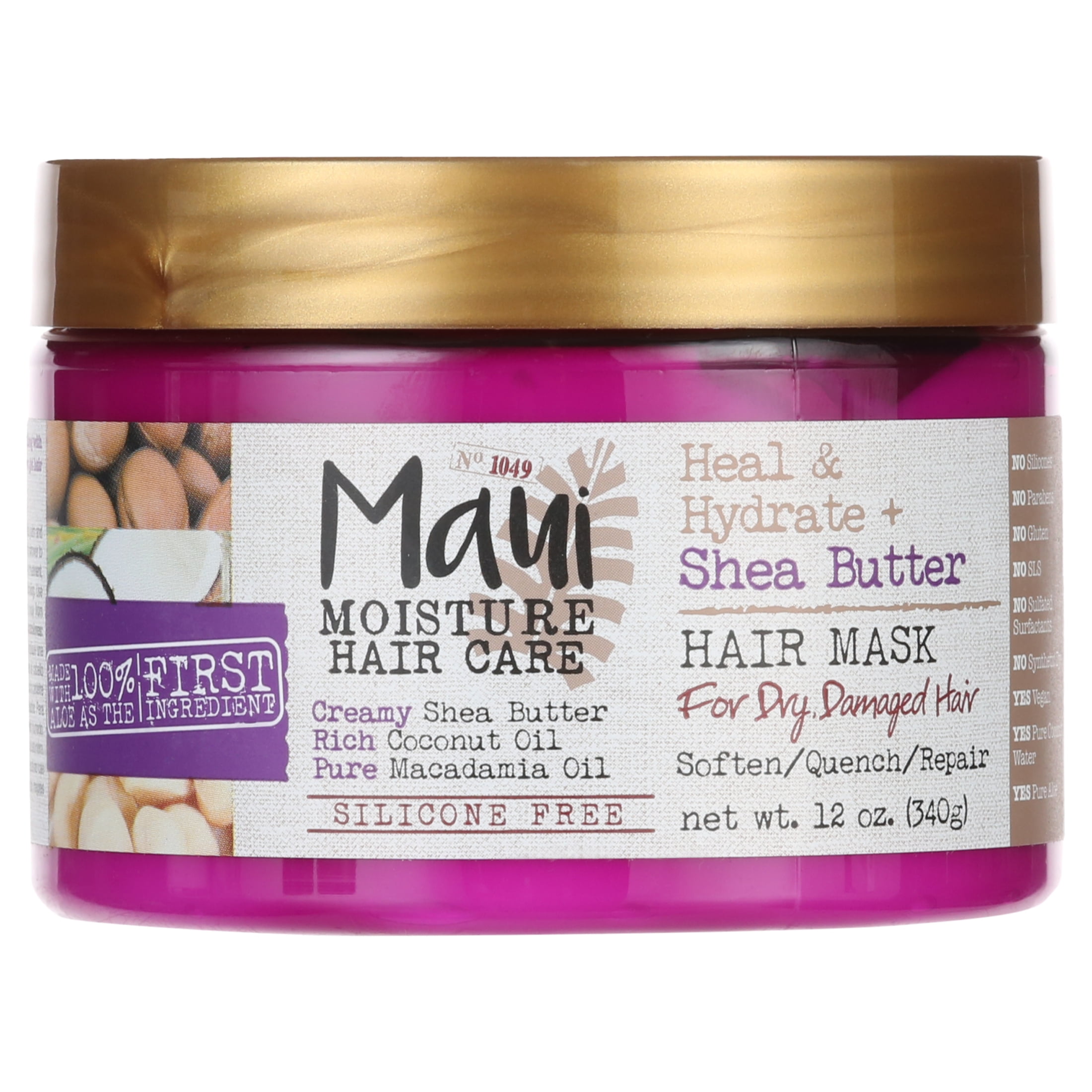 Maui Moisture & Hydrate + Shea Butter Hair Mask & Leave-In Conditioner Treatment to Deeply Nourish Curls & Help Repair Split Ends, Vegan, Silicone-, Paraben- & Sulfate-Free, 12 oz - Walmart.com