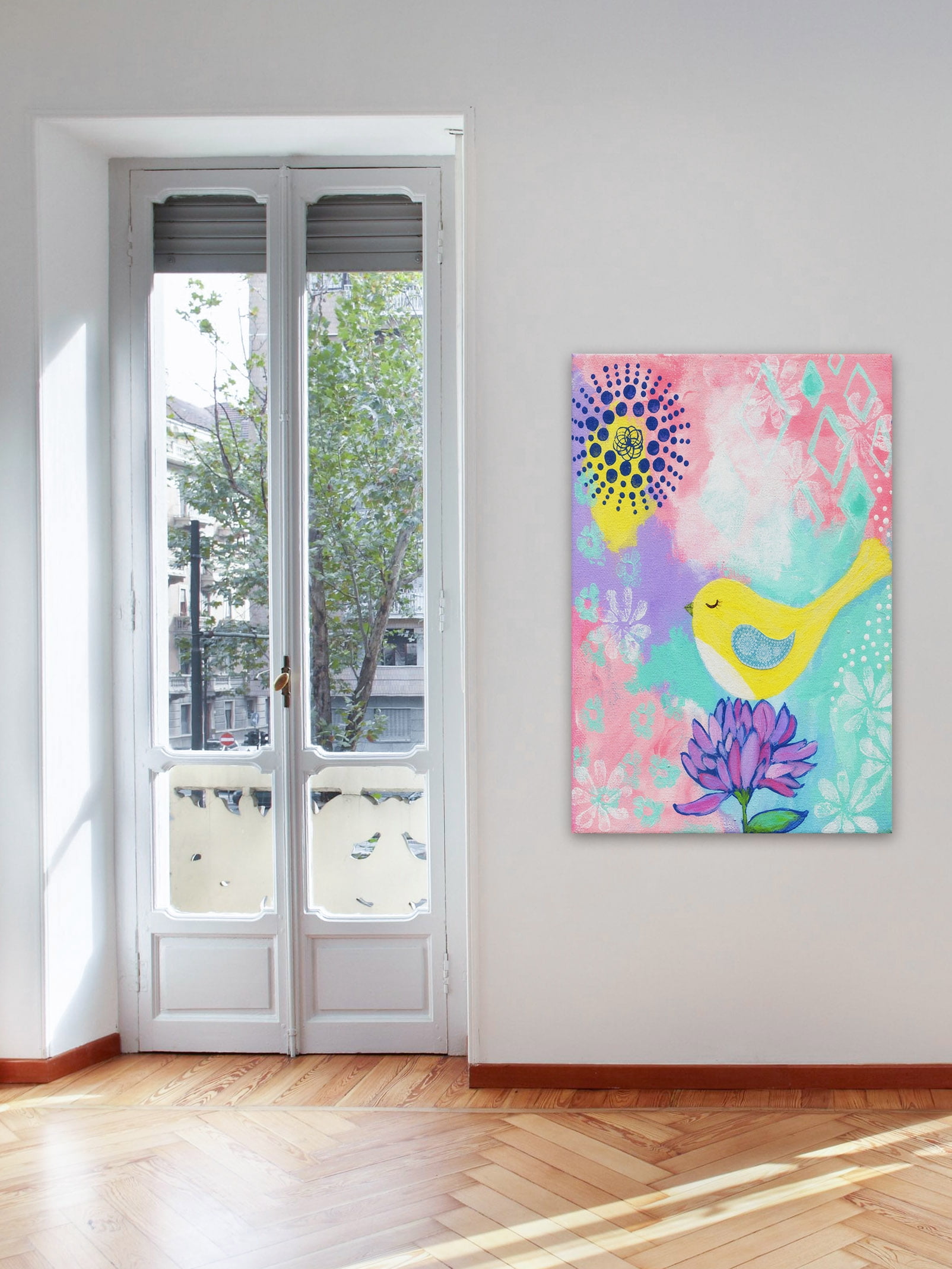 "Yellow Bird" Painting Print on Wrapped Canvas