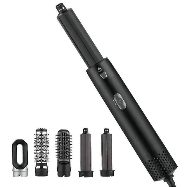 Cepillo secador de pelo 5 en 1, herramienta de peinado con cepillo de aire caliente intercambiable y tecnología de iones negativos, color negro.
