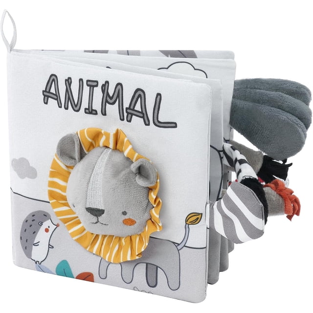 (León) Libro de tela para concienciar a los bebés, idea de regalo de juguete educativo para niños desde el nacimiento, libro suave y arrugado con animales