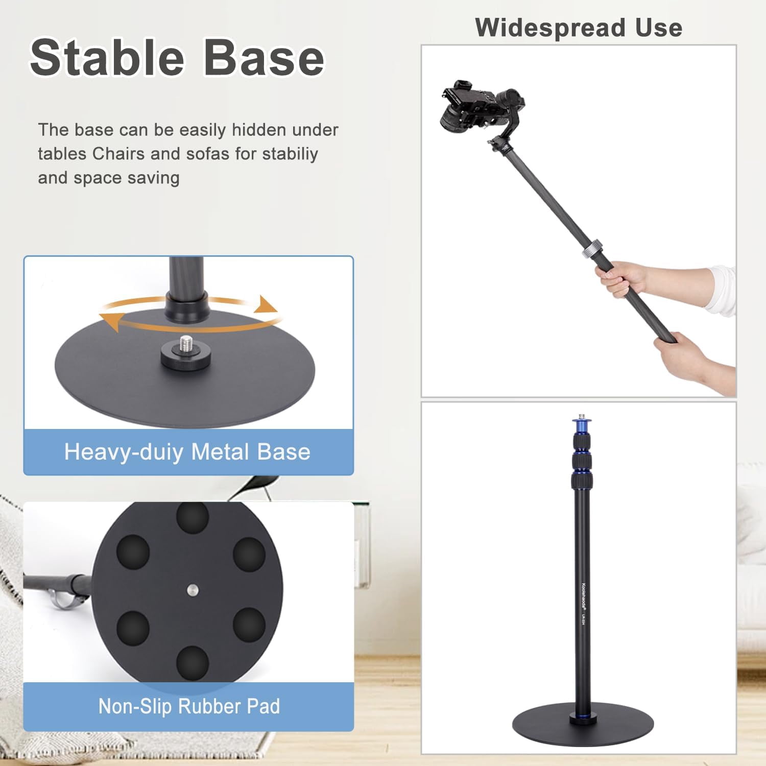 Koolehaoda Tripod Stand Extendable Monopod Carbon Fiber Pole wiht Round Base for Desk, 360° Rotatable Ballhead Tabletop Webcam Stand for DSLR Camera, Light, Webcam, Live Streaming, Vlogging