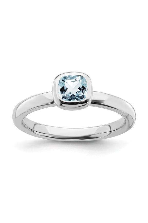 925 Sterling Silver Stackable Expressions Cushion Cut Aquamarine Ring Size: 7; for Adults and Teens; for Women and Men