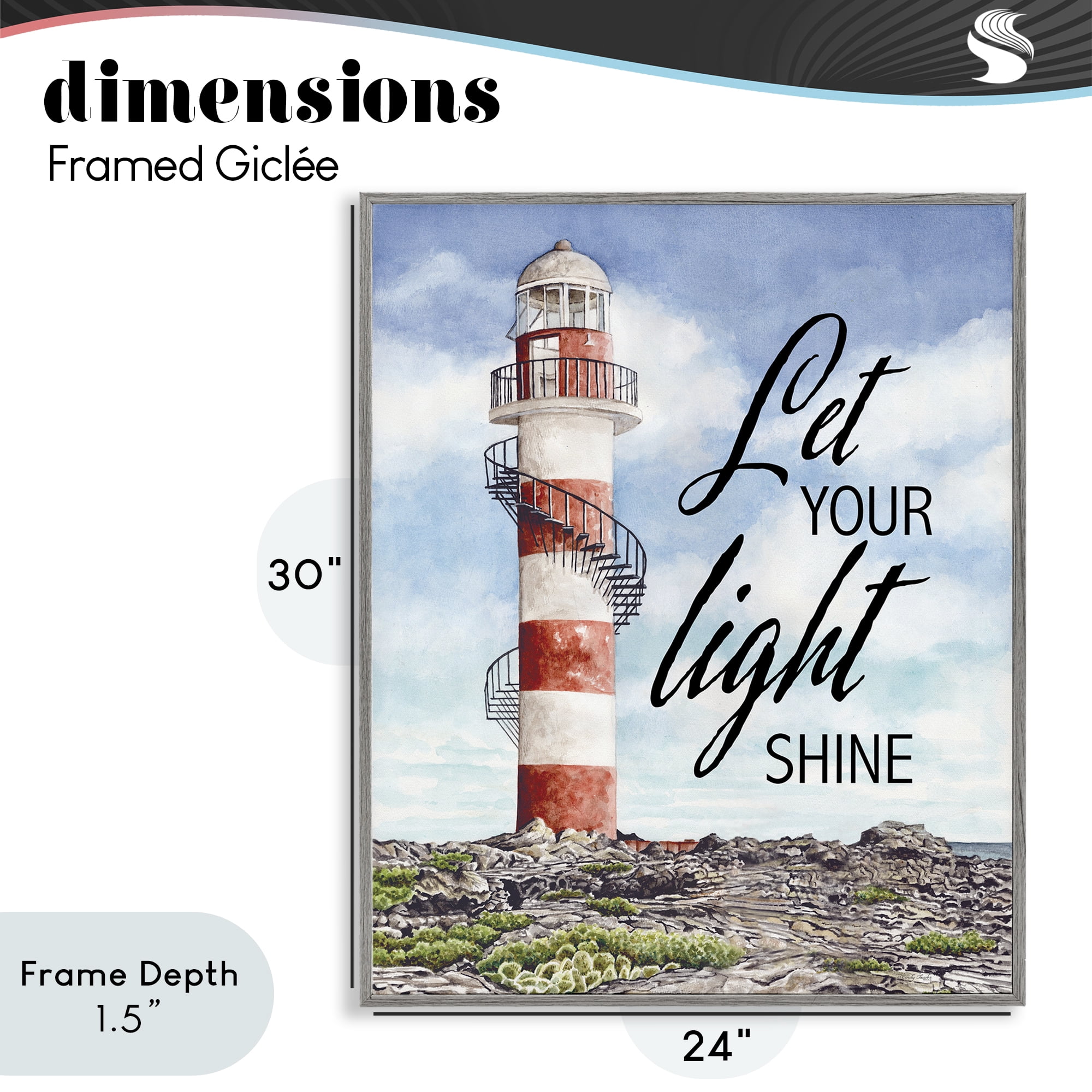 Stupell Industries Let Your Light Shine Beacon Gray Framed Giclee Art, design by Cindy Jacobs