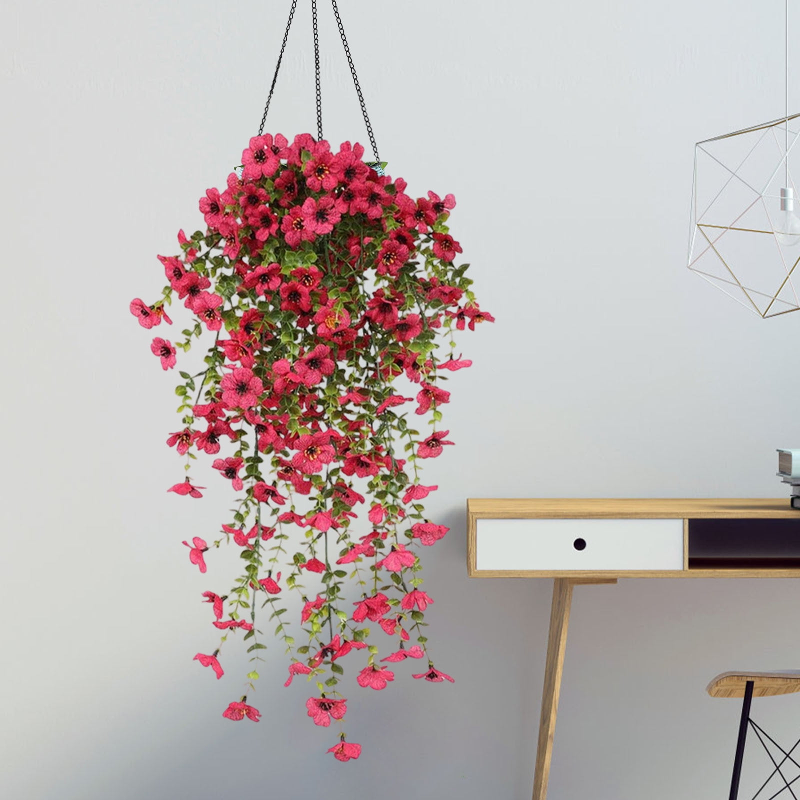 Kbndieu 2PCS Artificial Fake Hanging Flowers Plants Violet Flower for Outdoors, Faux Silk Spring Summer Flower for Garden Porch Patio Balcony Yard Wedding Decor