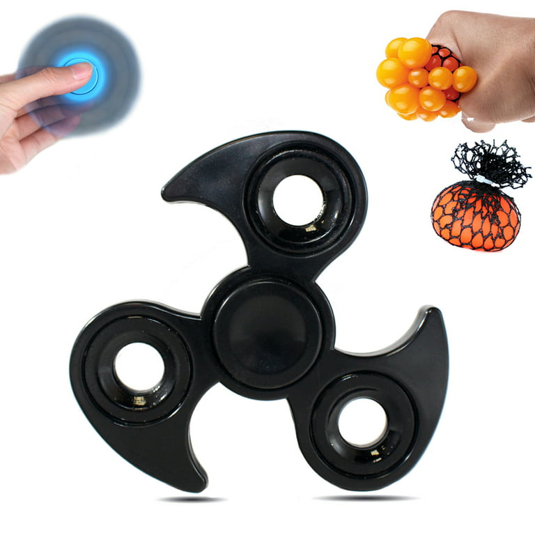 Ninja Star Fidget Hand Spinner High Speed Bearing Toy Plus Squishy Mesh  Ball Black