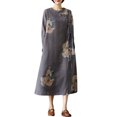 thumbnail image 1 of Vestido vintage de manga larga para mujer con bolsillos Vestido informal suelto con estampado f CACAGOO Vestido, 1 of 7