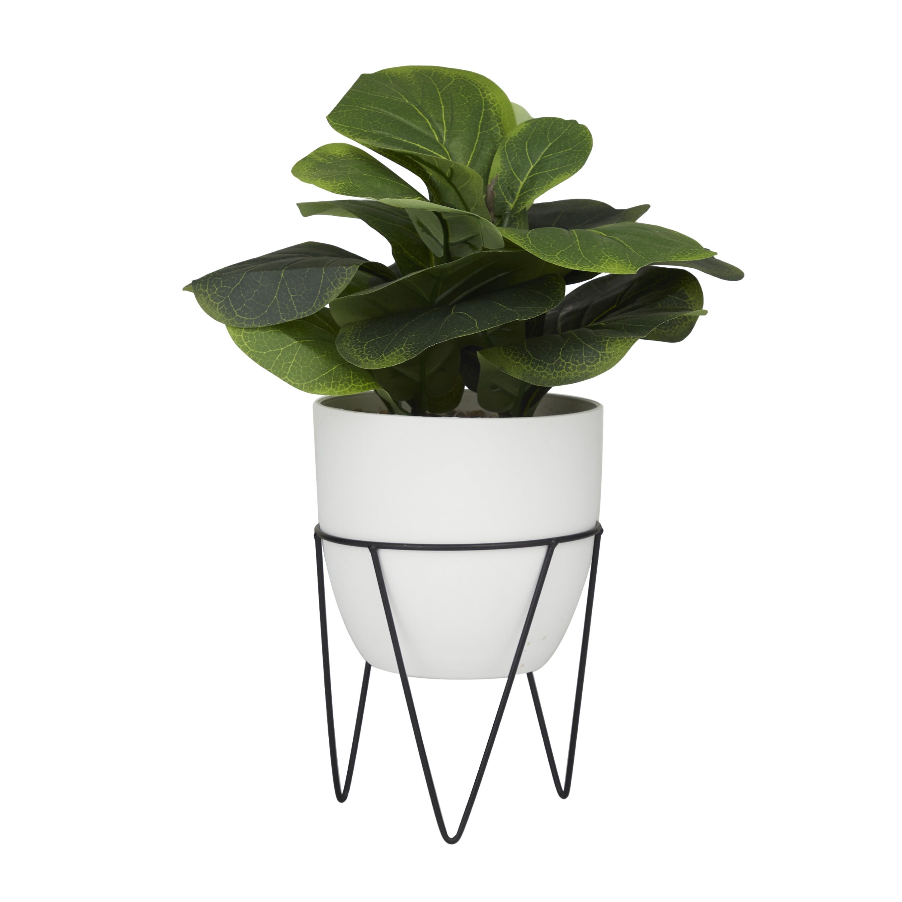 DecMode 19" Artificial Pilea Plant in Realistic Leaves and Metal Stand and White Pot