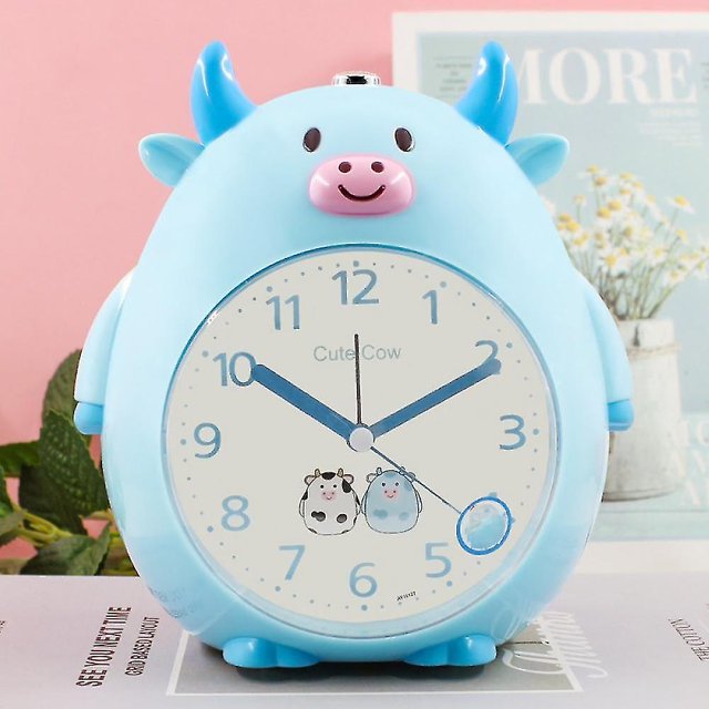 Saytay Despertador para niños, Reloj Despertador de Dibujos Animados Reloj Despertador de Vaca Lindo Luz Nocturna, Reloj de Escritorio para decoración del hogar de los niños Estudiantes (Azul) (h