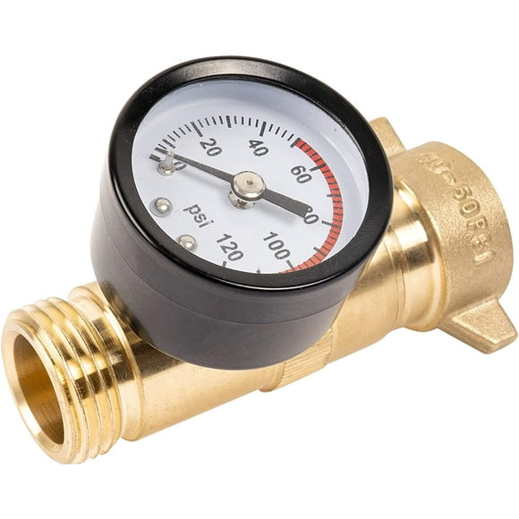 Brass RV Water Pressure Regulator, Hi-Flow Water Regulator with Filter Screen and Gauge for RVs, Caravans, and Plumbing Systems