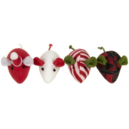 SmartyKat Skitter Mice Holiday Plush Catnip Mice Cat Toys with Pure Potent Catnip  4 Count