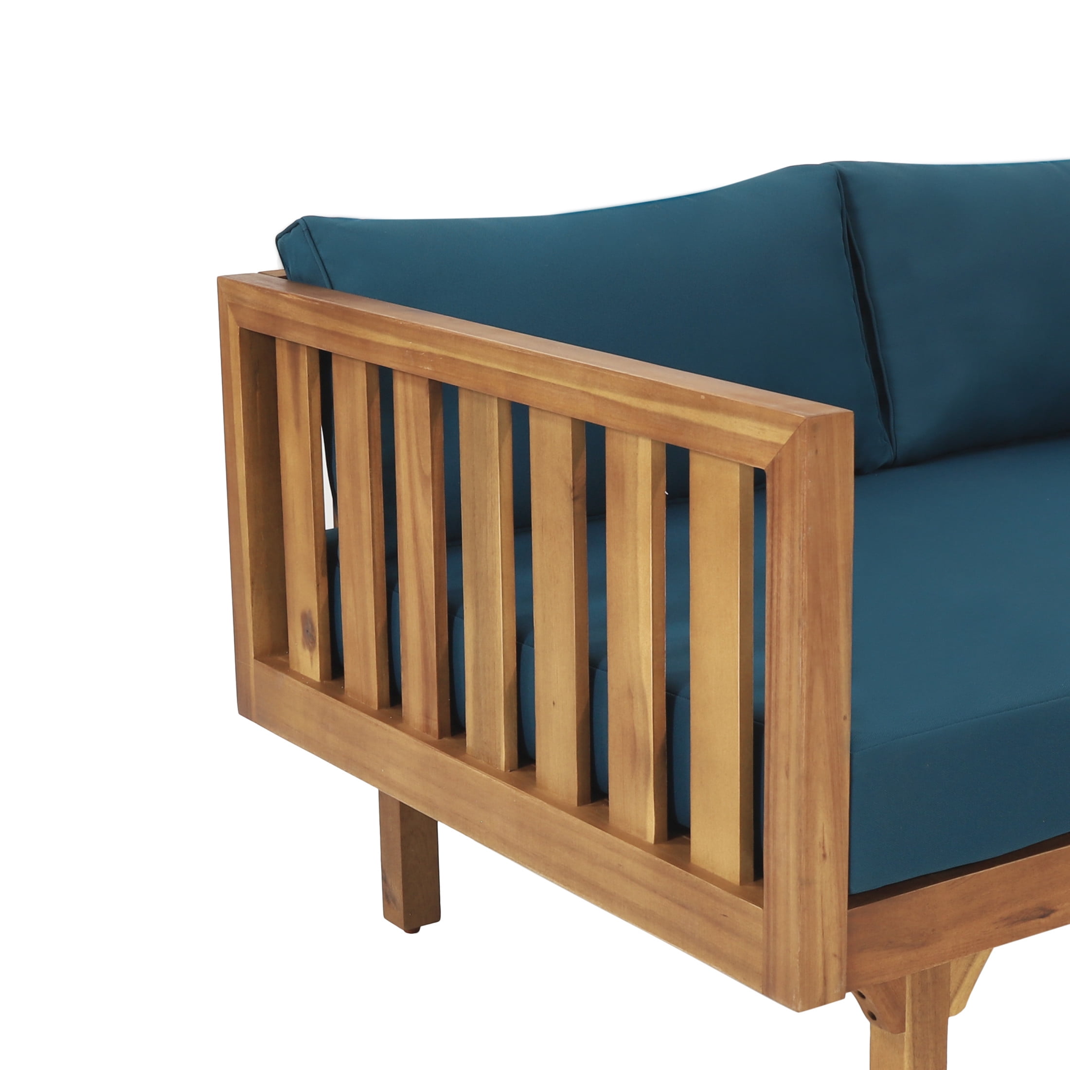 Christopher Knight Home 2 Piece Wood Outdoor Daybed with Cushion and Round Coffee Table, Dark Teal Cushion