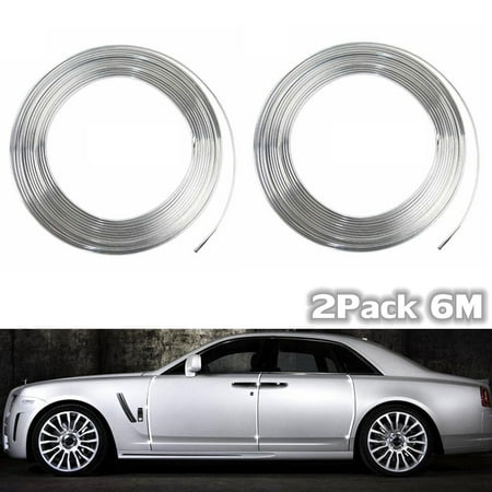2pcs 20FT Chrome Moulding Trim Strip Roll For Car Door Edge Scratch Guard Bumper Grille Interior Protector Cover Universal Vehicle SUV Van US