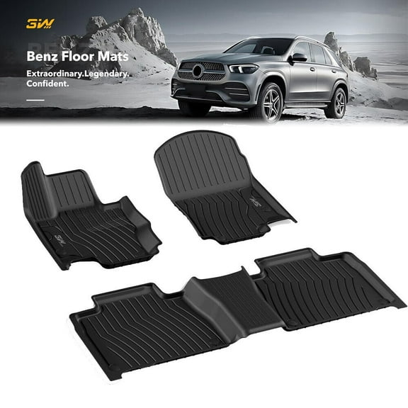 3W Floor Mats for 2020-2024 Benz GLE Custom Fit TPE All Weather Floor Liner for Benz GLE 1st & 2nd Row Full Set Black Car Mats