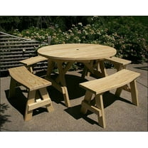 Fifthroom 60" Treated Round Pine Picnic Table with 4 Curved Benches, Natural