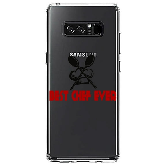 DistinctInk Clear Shockproof Hybrid Case for Samsung Galaxy Note 8 - TPU Bumper Acrylic Back Tempered Glass Screen Protector - Best Chef Ever