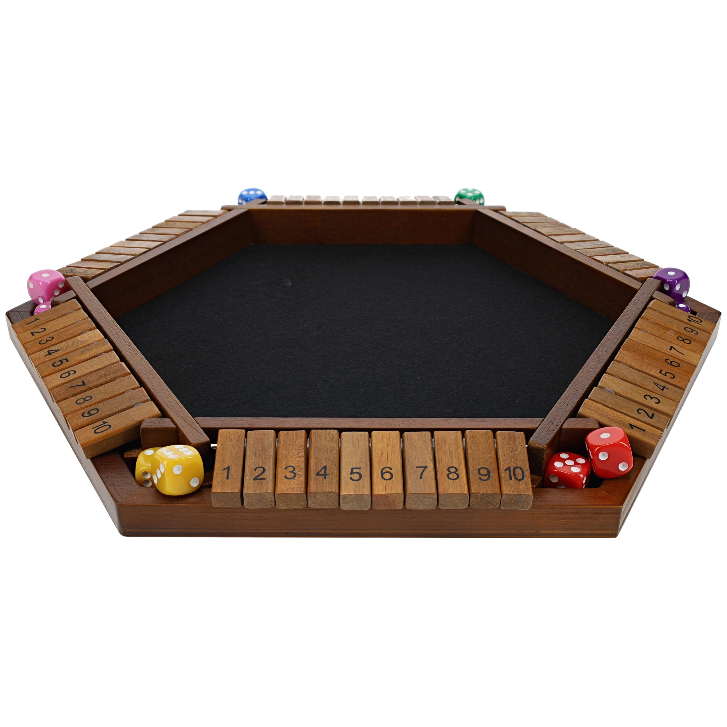 Pacific Shore Games 6 Player Shut The Box Dice Game - Walnut Stained Wood - 14 In.