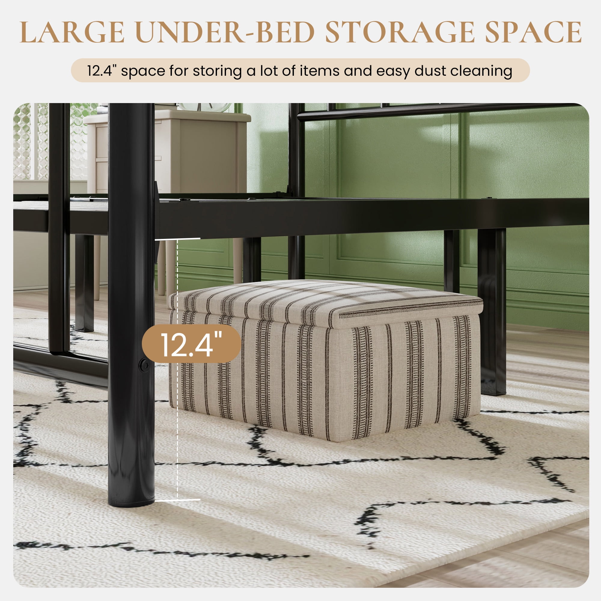 Sha Cerlin Black Queen Size Metal Platform Bed Frame with Victorian Vintage Headboard & Footboard, Adult