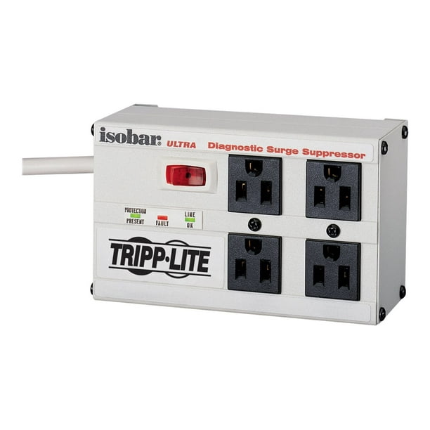 Tripp Lite Surge Protector Isobar Metal 4 Outlet 6' Cord 3330 Joules - Surge Protector - AC 120 V - Connecteurs de Sortie: 4 - Canada, United States - white