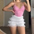 thumbnail image 2 of Women Sexy Ruffle Shorts With Bow Soild Color Party Mini Shorts Short Skirt Low Waist Layered Shorts, 2 of 7