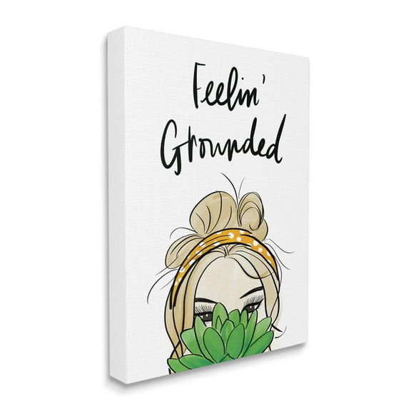 Stupell Industries Feelin' Grounded Phrase Woman With Plant,16 x 20,Designed by Anna Quach