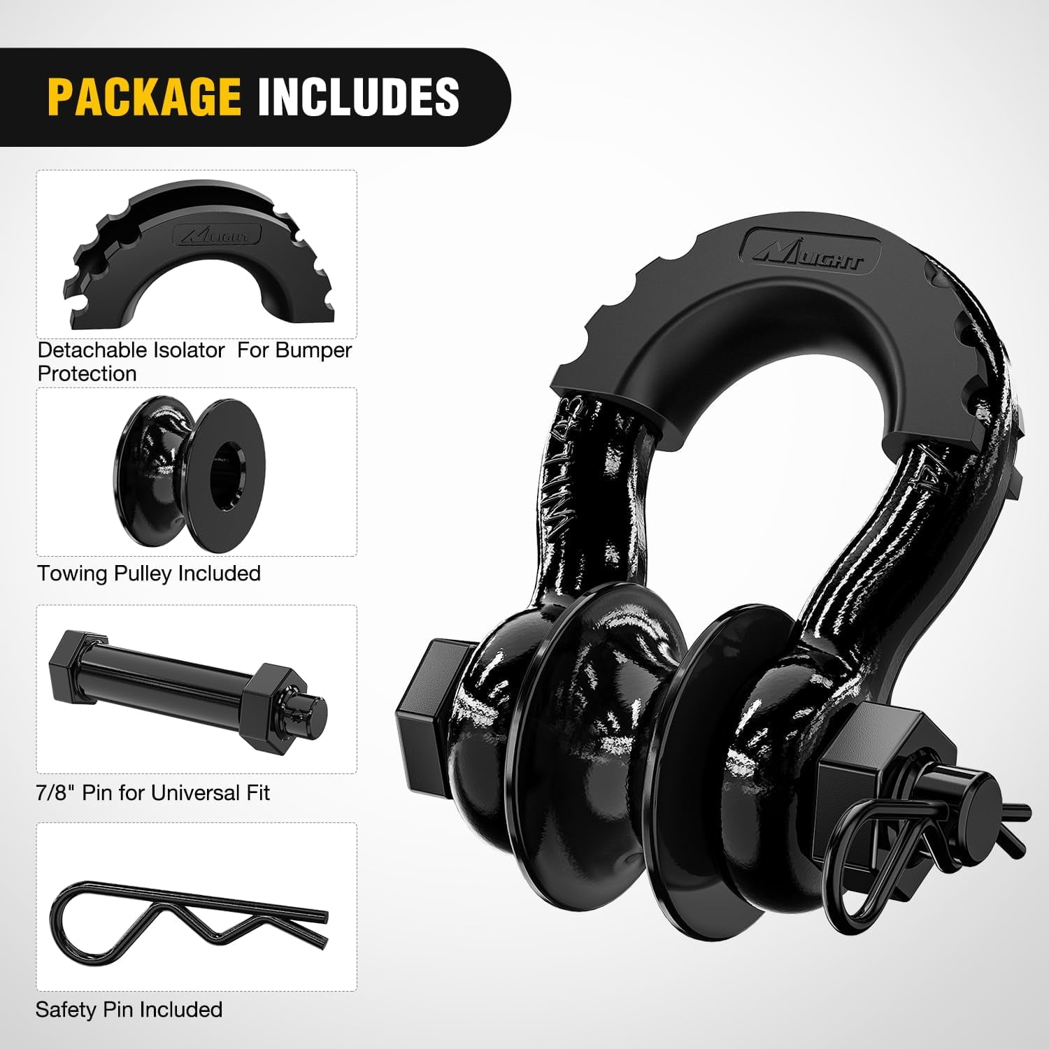 Nilight 3/4" D Ring Shackle with Towing Pulley 2 Pack 4.75 Ton (9500 Lbs) 7/8" Pin Heavy Duty off Road Recovery Shackle with Isolators Washer Kit for Jeep Truck Tractor Vehicle ATV UTV, Black
