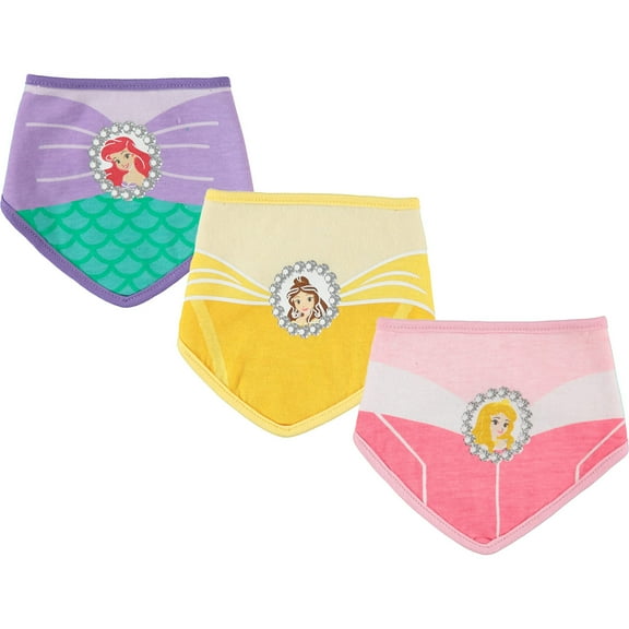 DISNEY PRINCESS Baby Girls 3 Pack Bandana Gift Set Purple/Yellow/Pink, 12 Months