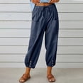 thumbnail image 2 of Aoiroe Women's Barrel Leg Ankle Sweatpants Wide Leg Lounge Pants Baggy Casual Cotton Linen Sweat Pants with Pockets Navy XL, 2 of 7