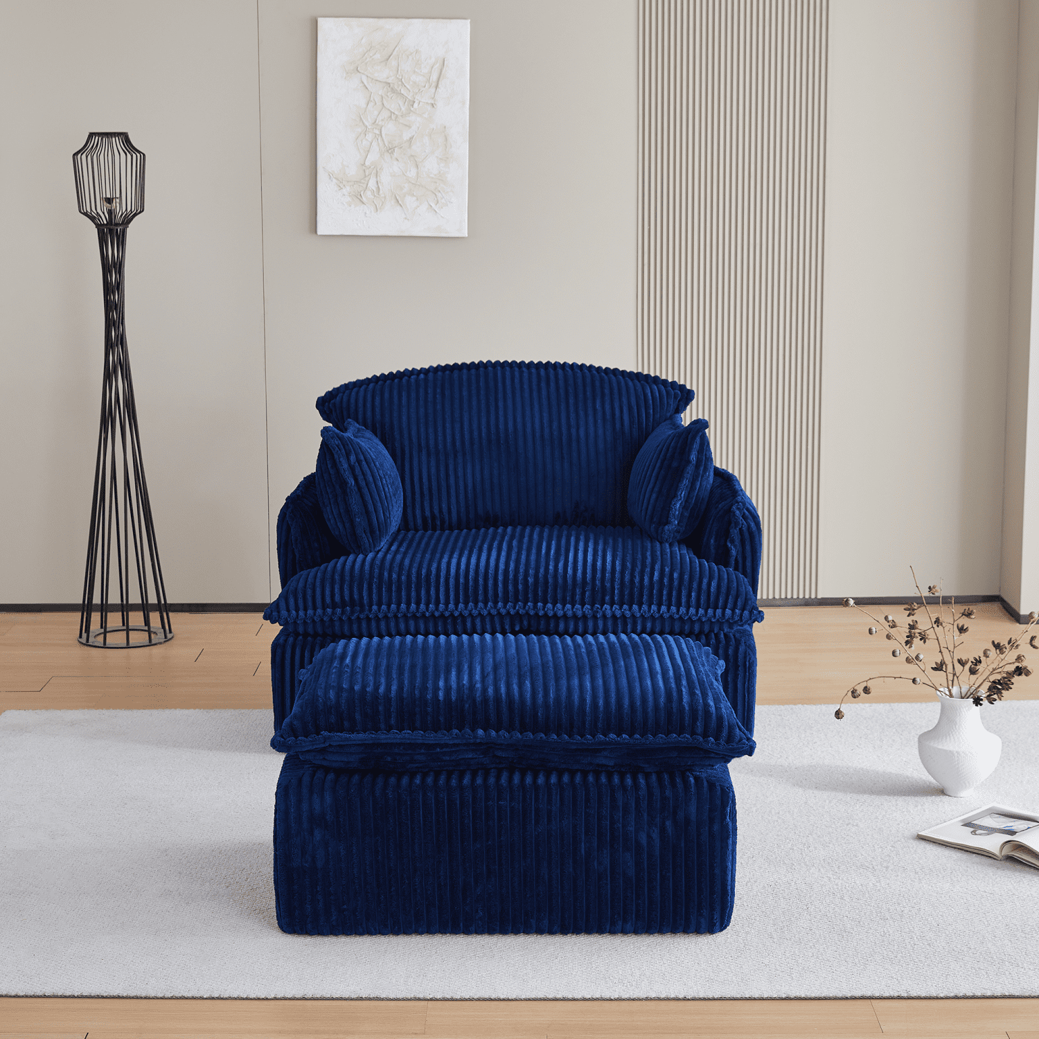 Gewnee Convertible Corduroy Armchair with Ottoman - Modern Compressed for Small Spaces, Living Room