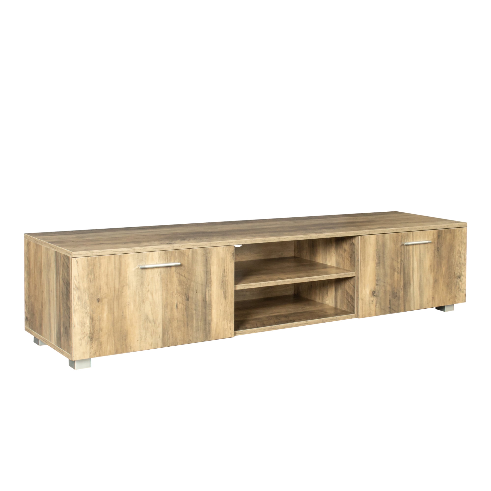 Private Jungle TV Console Table with Storage Cabinet Shelves with 2 Doors 63 Inch Entertainment Center for Living Room Bedroom,Oak Color