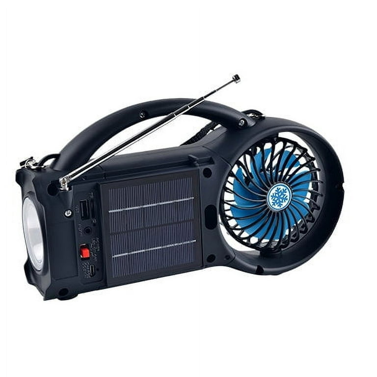 Multifunction Solar Camping Light with Fan, Bluetooth Speaker, Power Bank &  Compass