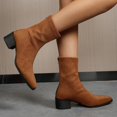 thumbnail image 5 of Women Pointed Toe Block Mid Heel Ankle Boots Faux Suede Fashion Winter Short Boots Solid Color Versatile Indoor Outdoor Daily Casual Boots US Size 4.5 To 8.5 Brown, 5 of 9