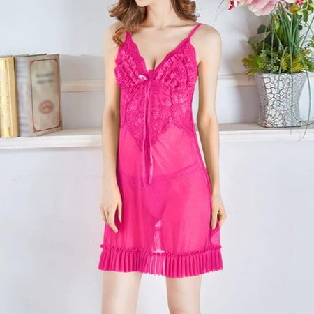 Women Lingerie Nightgown Womens Babydoll Dress Sexy Hot Pink Dress For Women Mesh Dress Sexy Pajamas