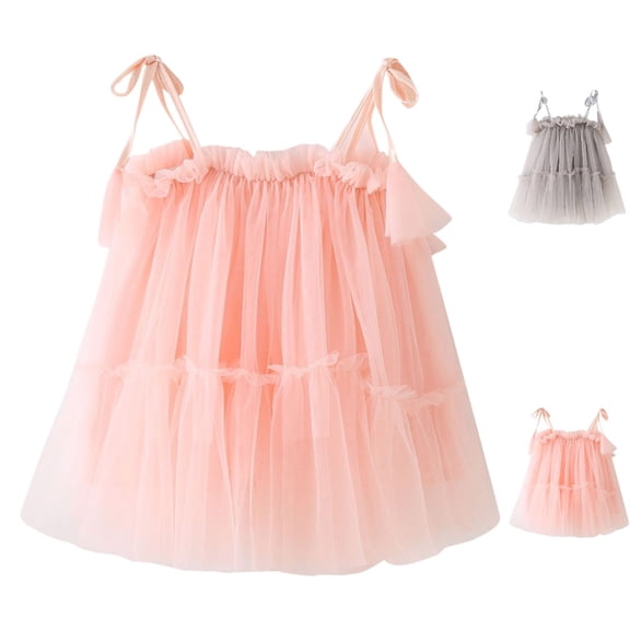 HJYCHN Toddler Dress Sleeveless Solid Mesh Party Gown with Tie Straps for Carnival Girls Dress 5-6 Years